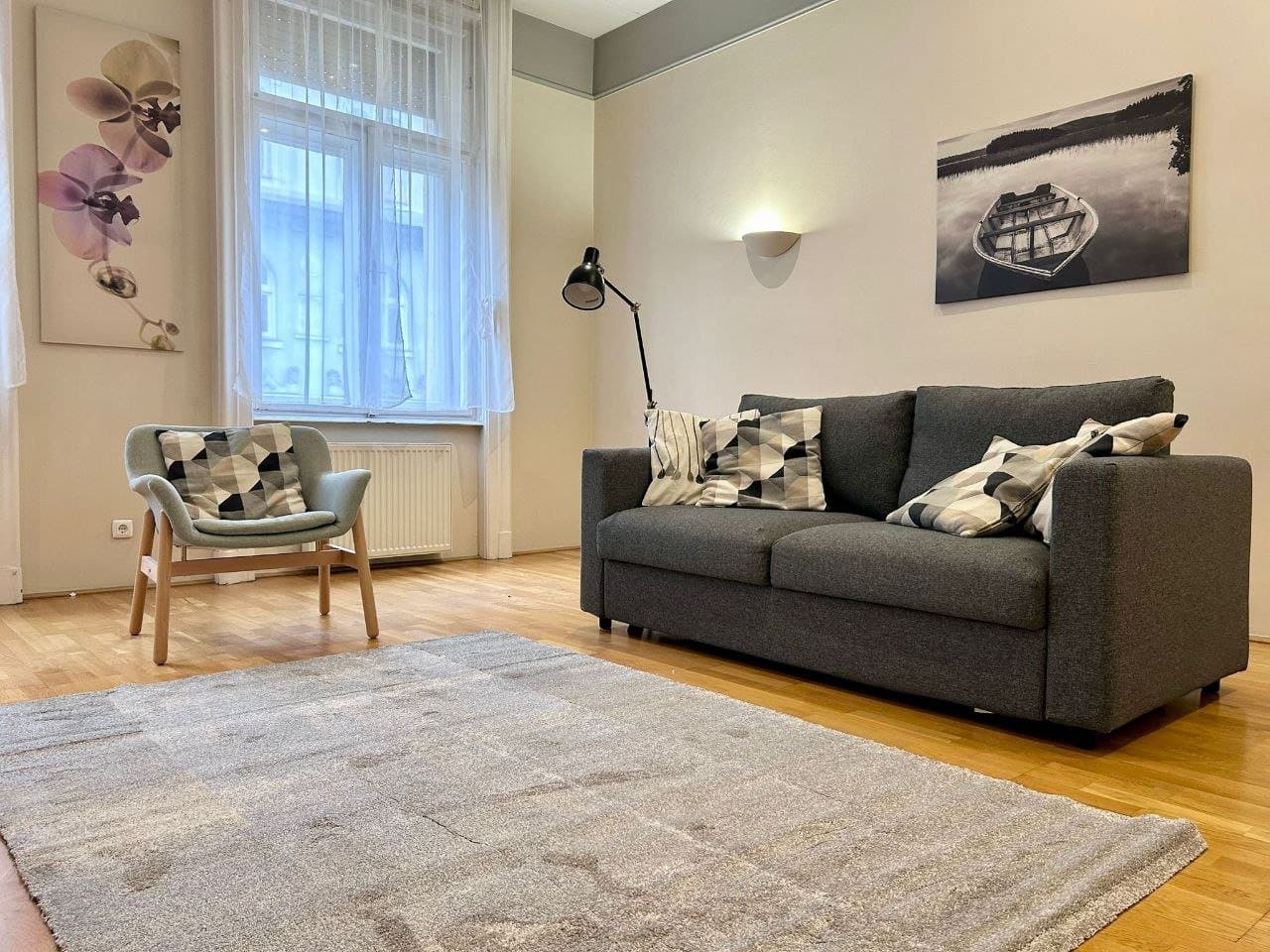 Living room — 3-Bedroom Apartment Budapest 9th District – For Rent